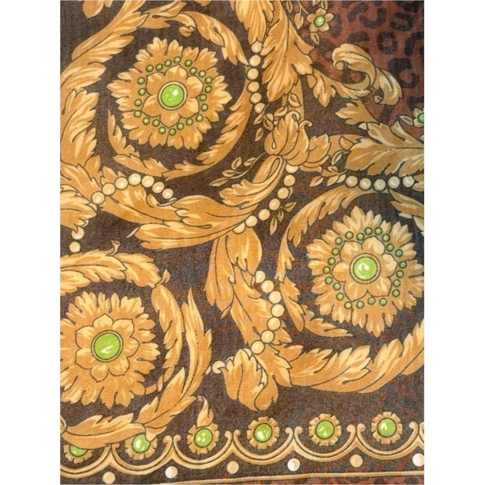 Vintage Baroque Leopard Print Square Scarf Gold Green Brown Animal‎ Print 34x34